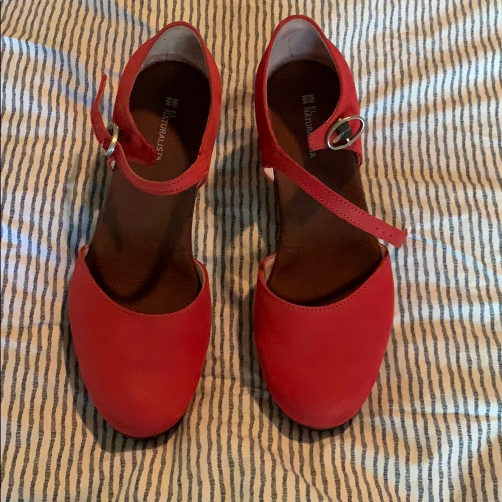 Red strapped heels